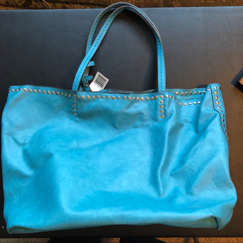 Blue Studded Leather Tote